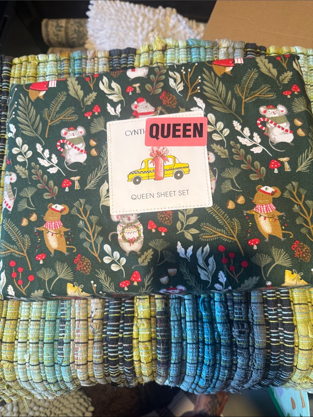 Cynthia Rowley Forest Green Holiday Animal Print Queen Sheet Set
